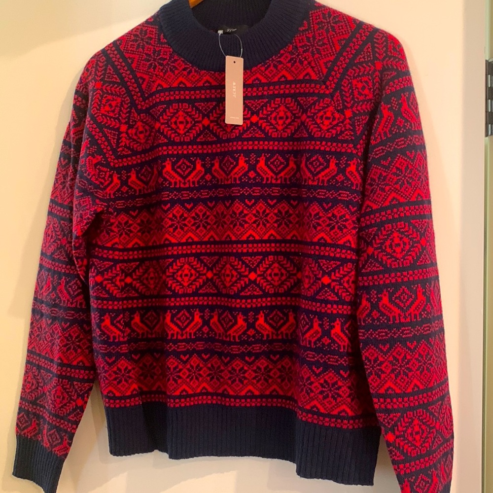 Jcrew fair isle sweater navy and red‎